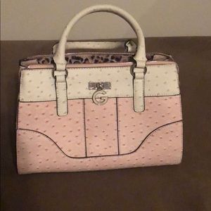 G by Guess Ostrich Leather Pink/White LrgeSatchel
